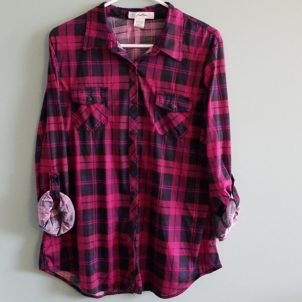 Pink and Black plaid button down